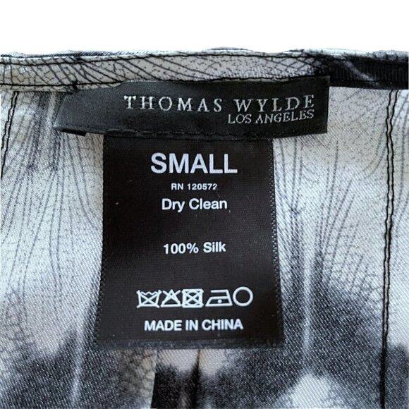 Thomas Wylde Women's Sz Small Black & White Spiderweb Print Silk Dress Pockets - Picture 4 of 8